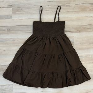 Forever 21 Brown Tiered Adjustable Strap Mini Dress M